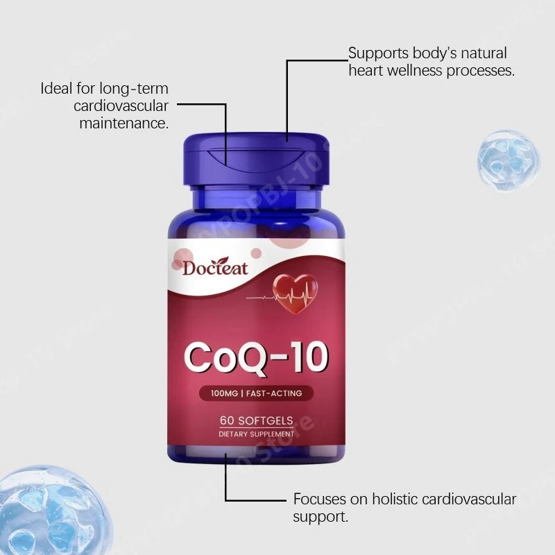 CoQ10 100mg Dietary Supplement with Vitamin E and Omega 3 Daily Nutritional Support Softgels 60 Count Peaceful Pleasures Health and Wellness