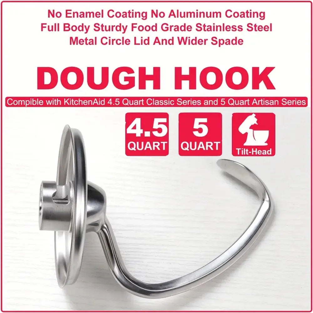Stainless Steel Dough Hook Suitable for Kitchenaid 4.5-5QT Tilt-Head Stand Mixers Attachments Accessories Replacement, Polished Peaceful Pleasures Health and Wellness