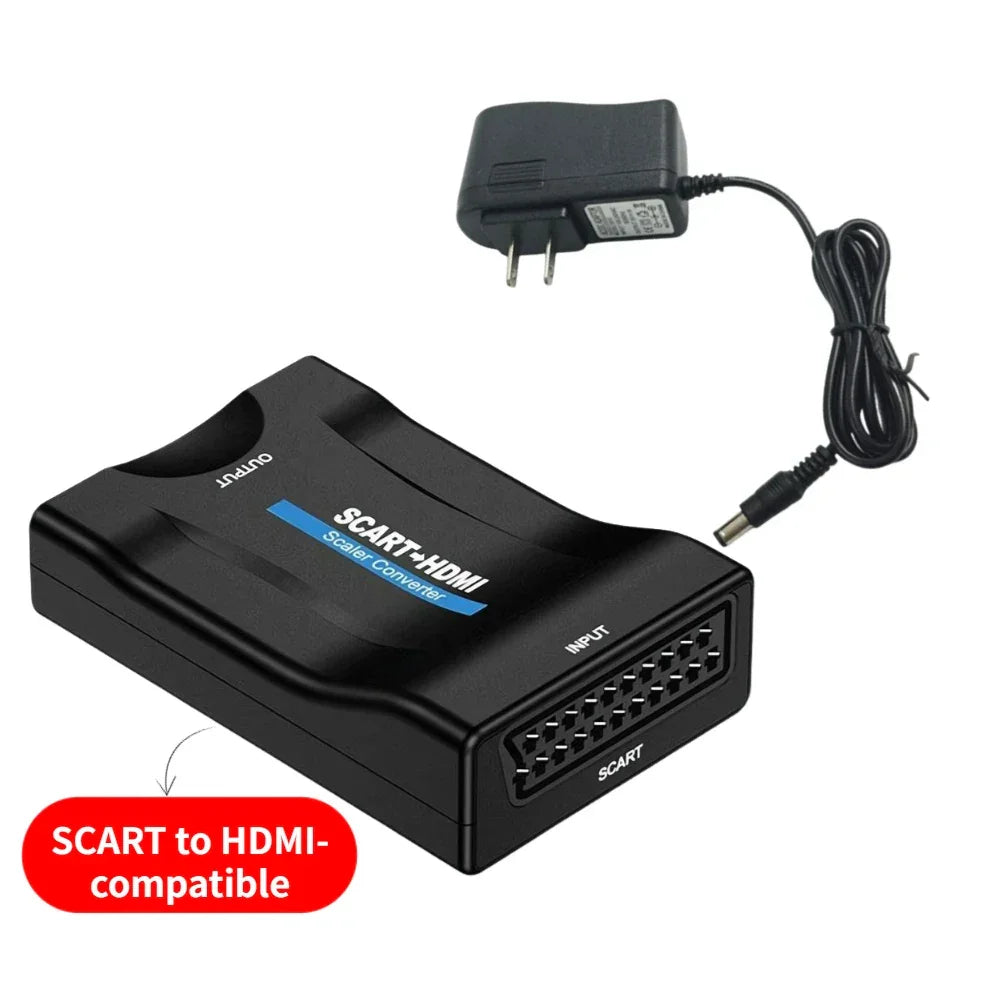 HDMI-compatible to SCART Video Audio Converter with Power Adapter, 1080P Upscale Signal Adapter for HDTV Sky Box DVD Television Peaceful Pleasures Health and Wellness 01