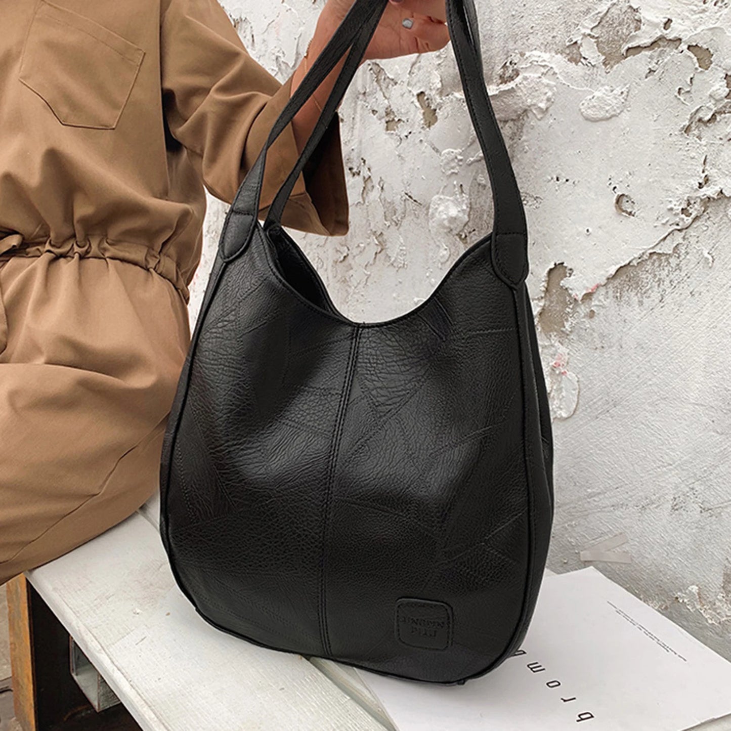 Women Casual Tote Bags Satchel Handbags Retro Large Capacity PU Leather Shoulder Bag for Casual School and Work Use Peaceful Pleasures Health and Wellness
