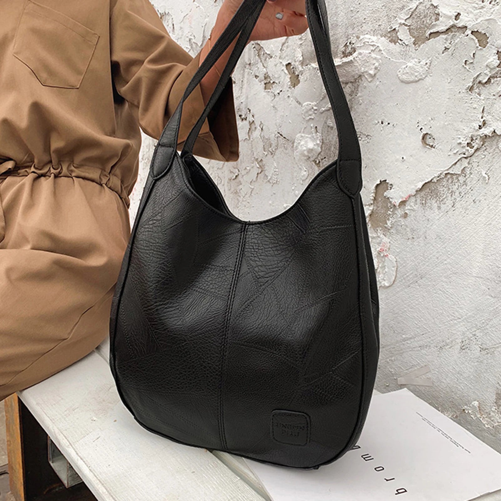 Women Casual Tote Bags Satchel Handbags Retro Large Capacity PU Leather Shoulder Bag for Casual School and Work Use Peaceful Pleasures Health and Wellness