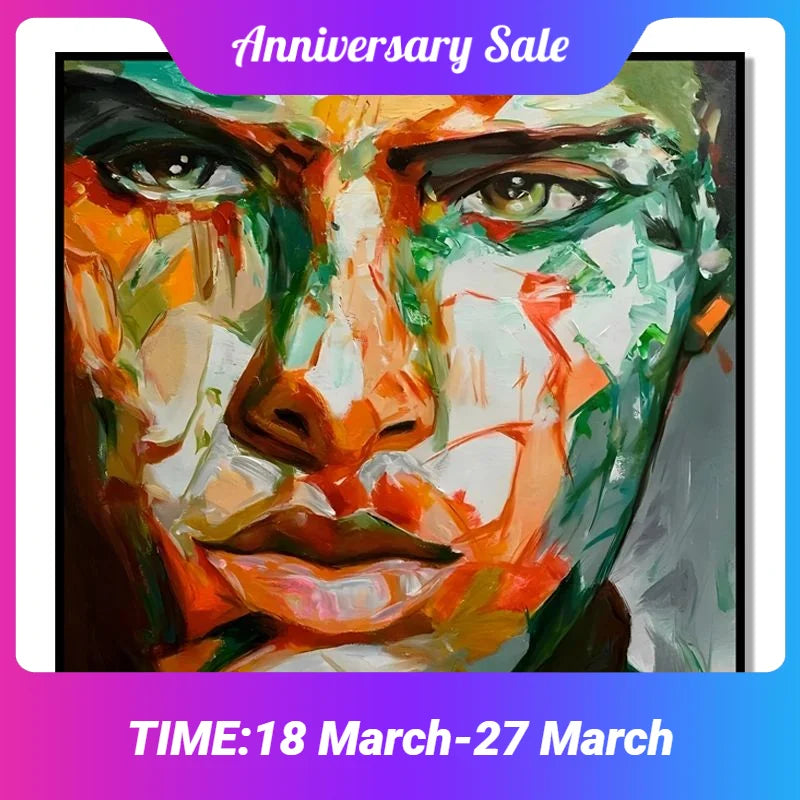 Canvas Painting Paintings For Living Room Wall Fashion Home Wall Art Hand-painted Knife Painted Face Peaceful Pleasures Health and Wellness No frame 140x140cm