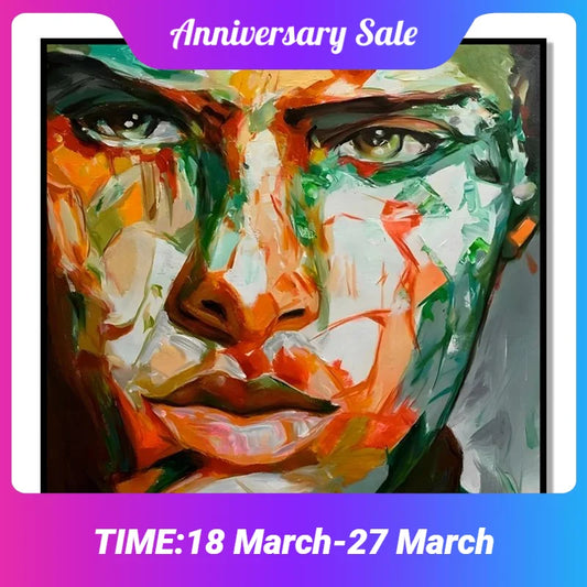 Canvas Painting Paintings For Living Room Wall Fashion Home Wall Art Hand-painted Knife Painted Face Peaceful Pleasures Health and Wellness No frame 140x140cm