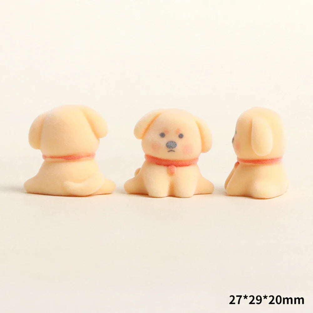 Cute Flocked Puppy Figurine | Mini Resin Dog Desk & Car Ornament