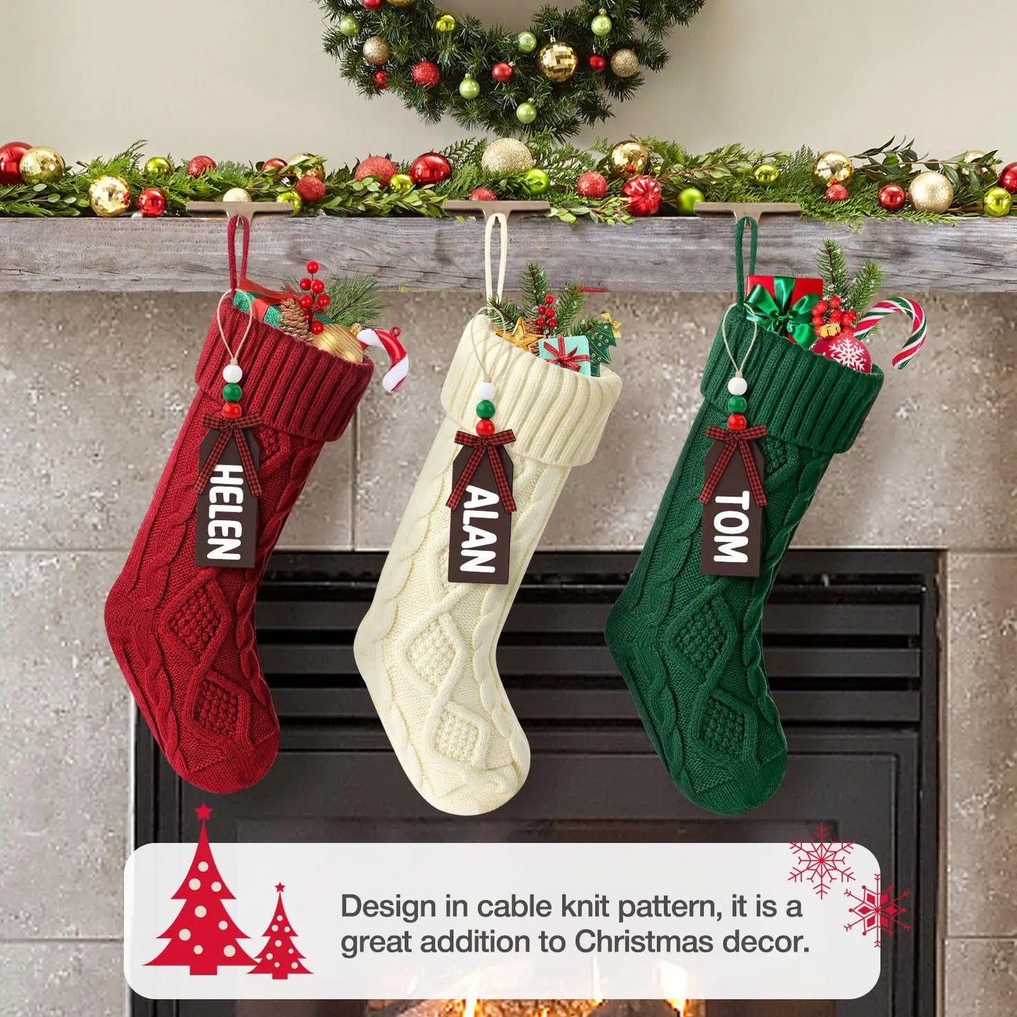 18" Large Cable Knit Christmas Stockings | White 1 or 3 Pack
