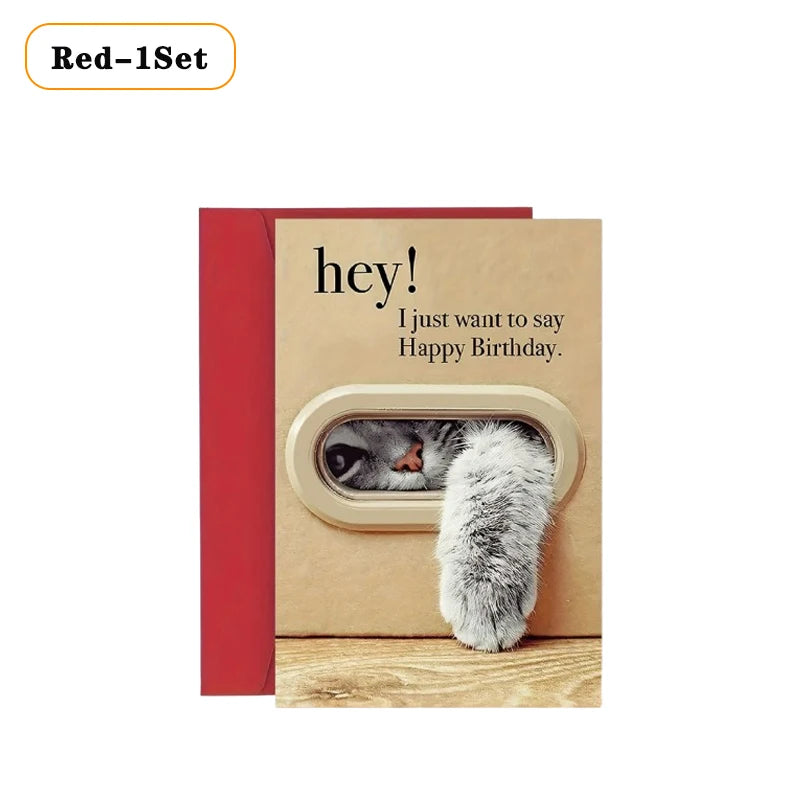 Cute Cat Paw Birthday Card with Envelope & Sticker | 1–40 Sets