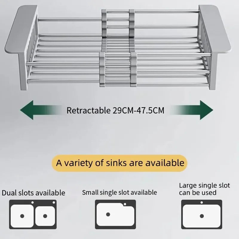 Kitchen Sink Drain Rack Dish Drain Rack Kitchen Basket Folding Drain Rack Stainless Steel Kitchen Sink Kitchen Washing Dishes Peaceful Pleasures Health and Wellness