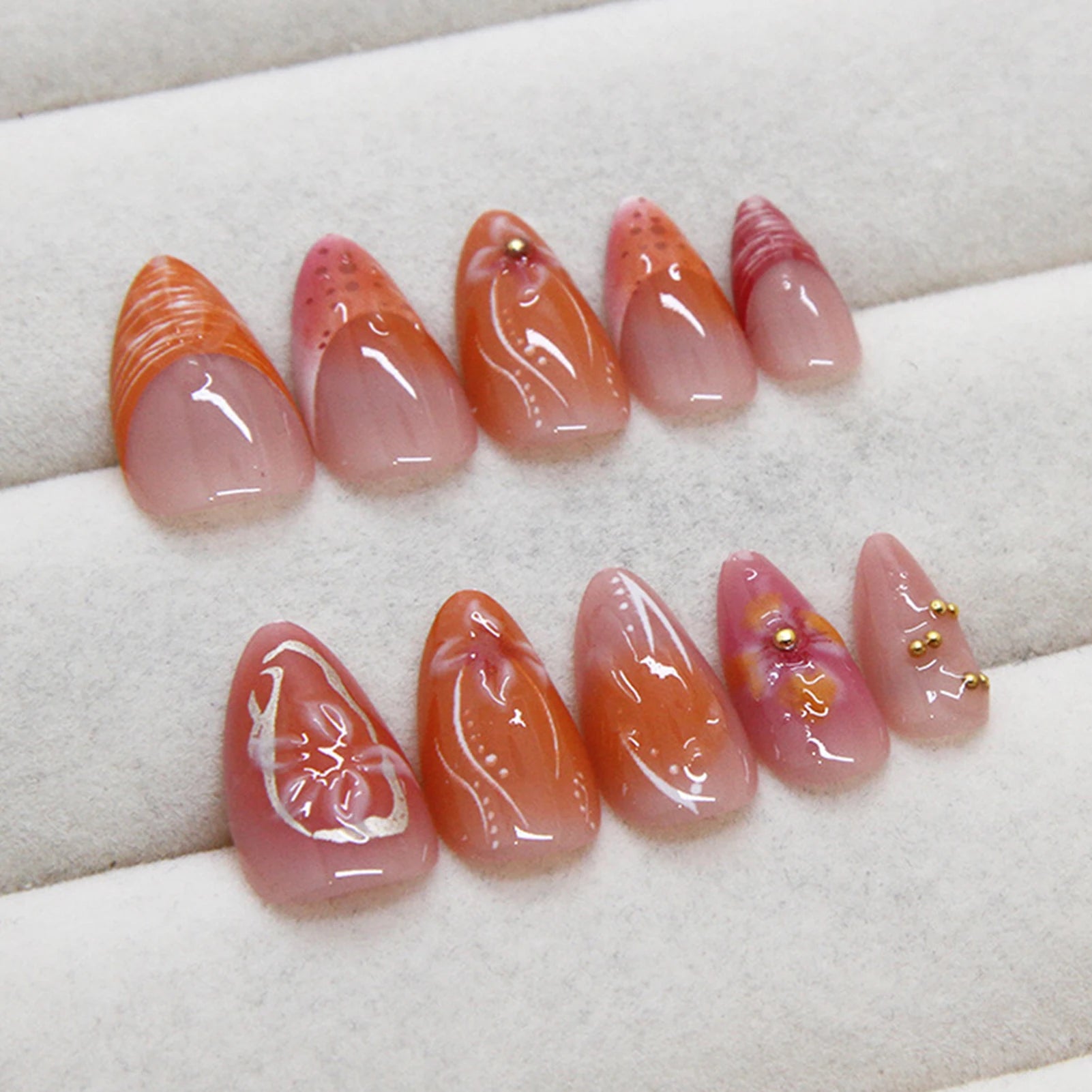 24PCS Blue Cat Eye False Nails Short Round Cute Press on Nails Wearable Full Cover Ins Flowers Pattern Fake Nail Tips for Girls Peaceful Pleasures Health and Wellness