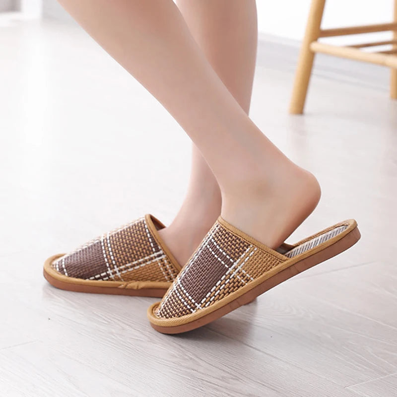 Rattan Woven Women's Slippers | Breathable Linen Indoor Sandals
