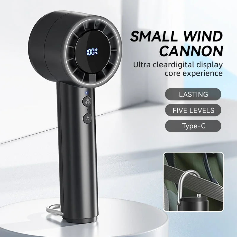 Handheld Mini Ice Fan Refrigeration Air Conditioner Rechargeable With LED Display 5 Speed Super Cool Turbo Fan For Travel Peaceful Pleasures Health and Wellness Black
