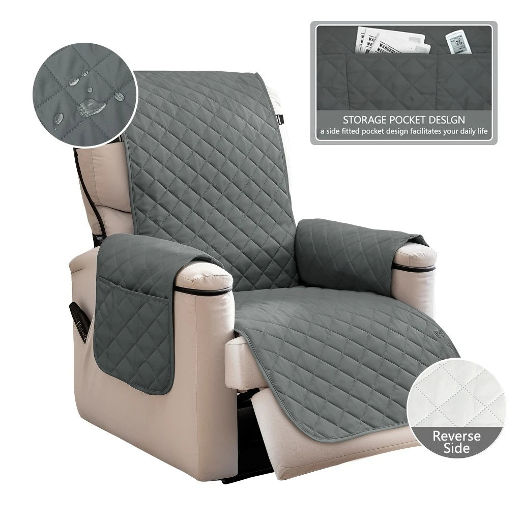 Waterproof Recliner Chair Cover 1 Seater Solid Color Quilted Armchair Slipcover for Living Room Pet Kids Furniture Protecter Peaceful Pleasures Health and Wellness Gray 23.6 inch