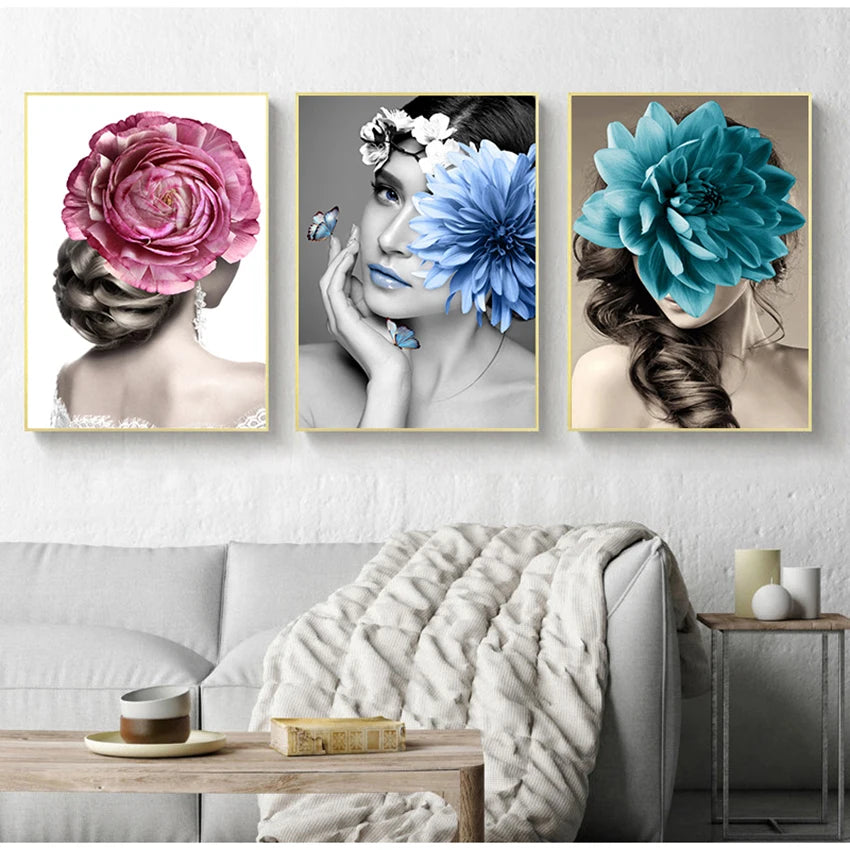Nordic Floral Woman Canvas Wall Art | Scandinavian Abstract Print