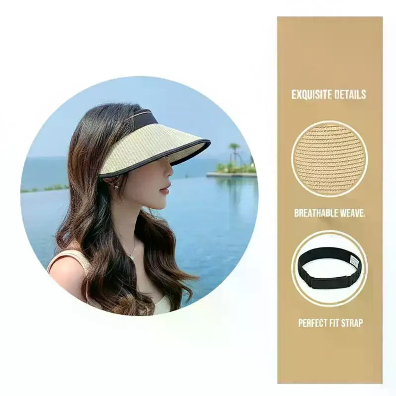 Foldable Straw Sun Visor Hat – UV Protection Beach Cap