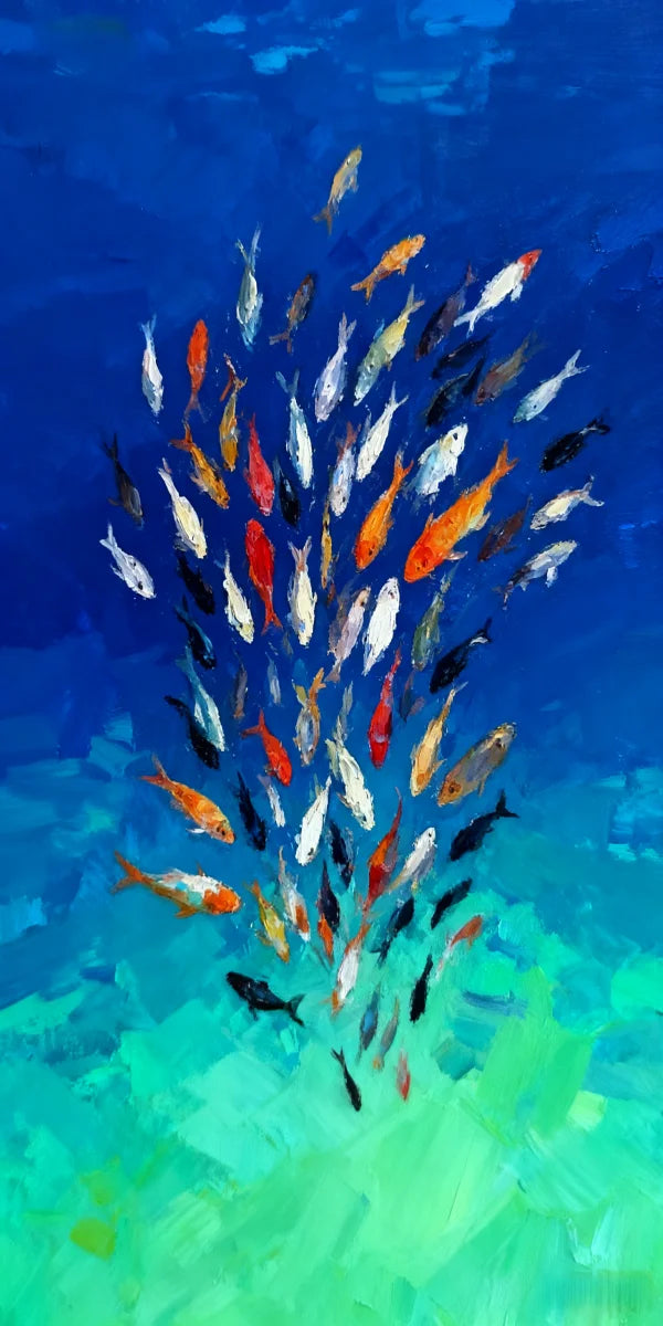 Large Size Abstract Fish Posters Wall Art Nordic Blue Sea Fish Print For Living Room Fish School Canvas Painting Home Decor Peaceful Pleasures Health and Wellness 6 50x100cm