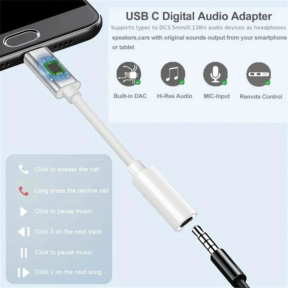 USB Type C To 3.5mm DAC Earphone Jack Audio Adapter For iPhone15 Samsung Huawei Xiaomi Android USB-C Headphone Connector Peaceful Pleasures Health and Wellness