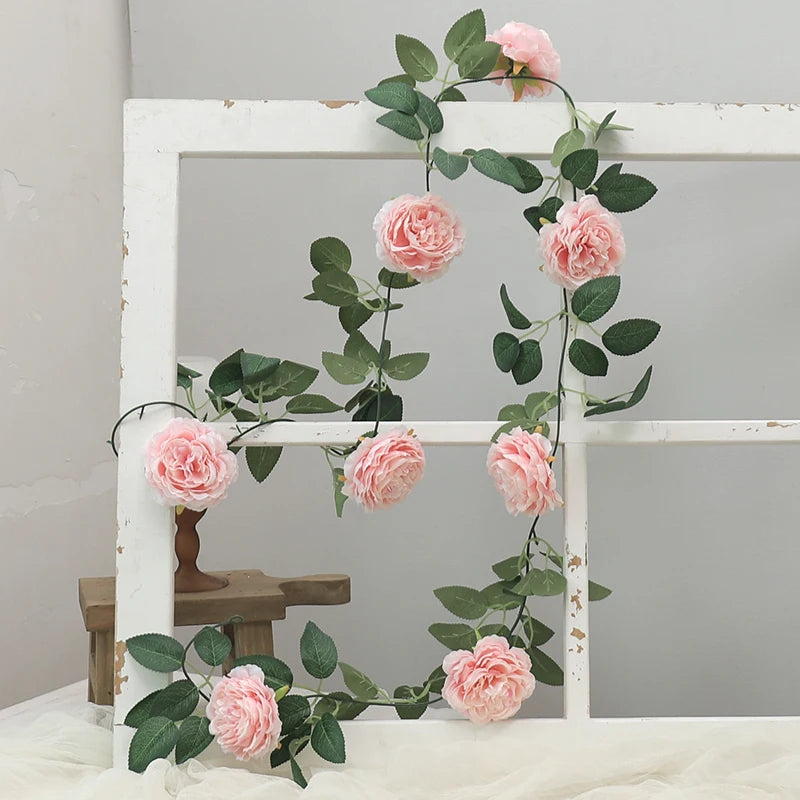Pink Silk Peony Artificial Flower Vine Garland – Wedding Decor
