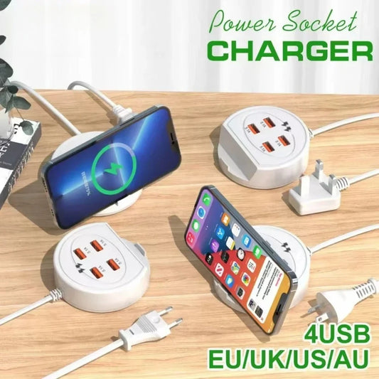 5-in-1 Power Strip with 4 Ports Phone Holder, EU/UK/US Universal Socket Multi-Device Fast Charging Station for iPhone 16 Samsung Peaceful Pleasures Health and Wellness