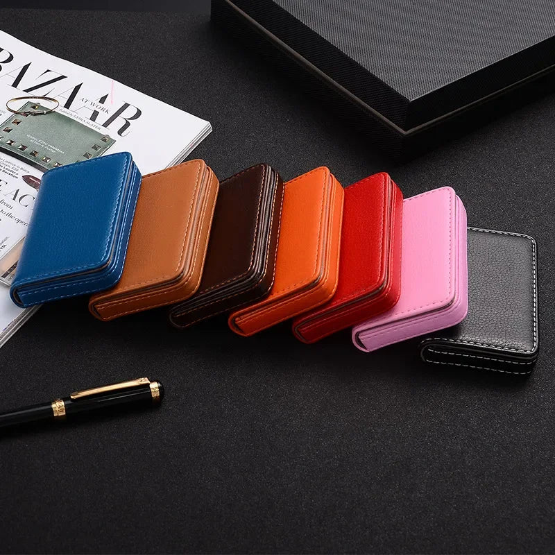PU Leather Business Card Holder Magnetic Buckle Slim Pocket Name