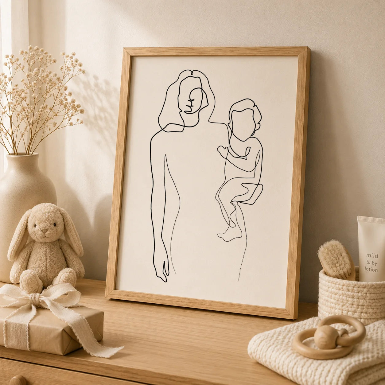 Nordic Mother & Baby Abstract Canvas Wall Art | Minimalist Print Canvas Wall Art Peaceful Pleasures Health and Wellness
