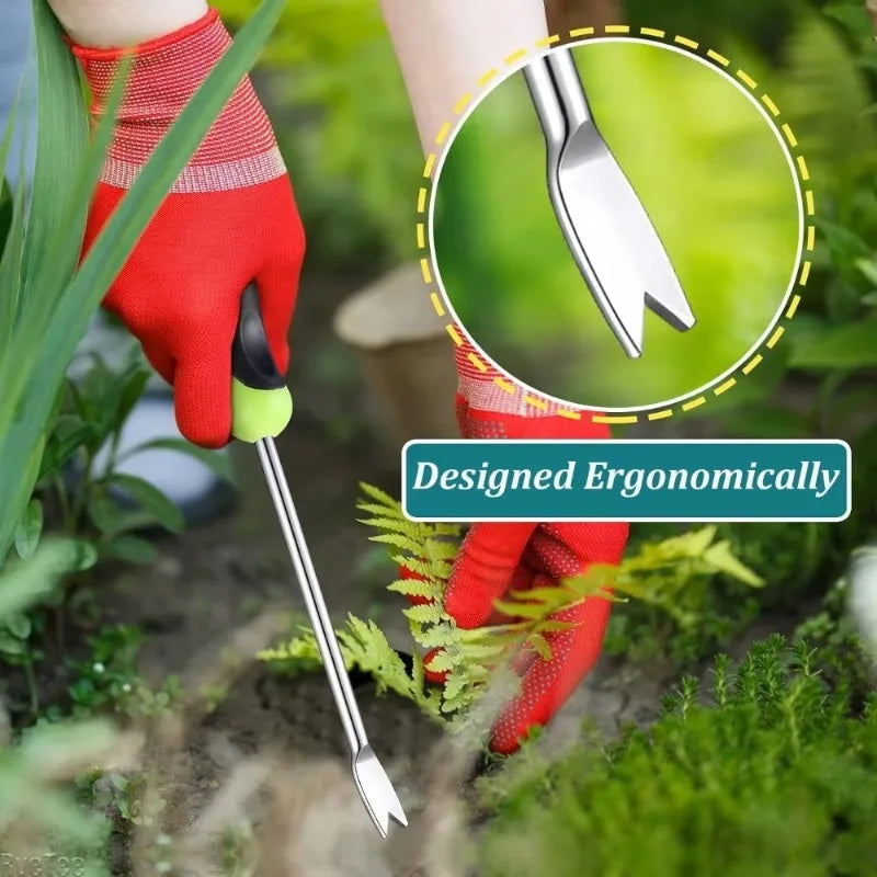 2-Piece Stainless Steel Hand Weeder Set | L-Shaped Crack Weeder