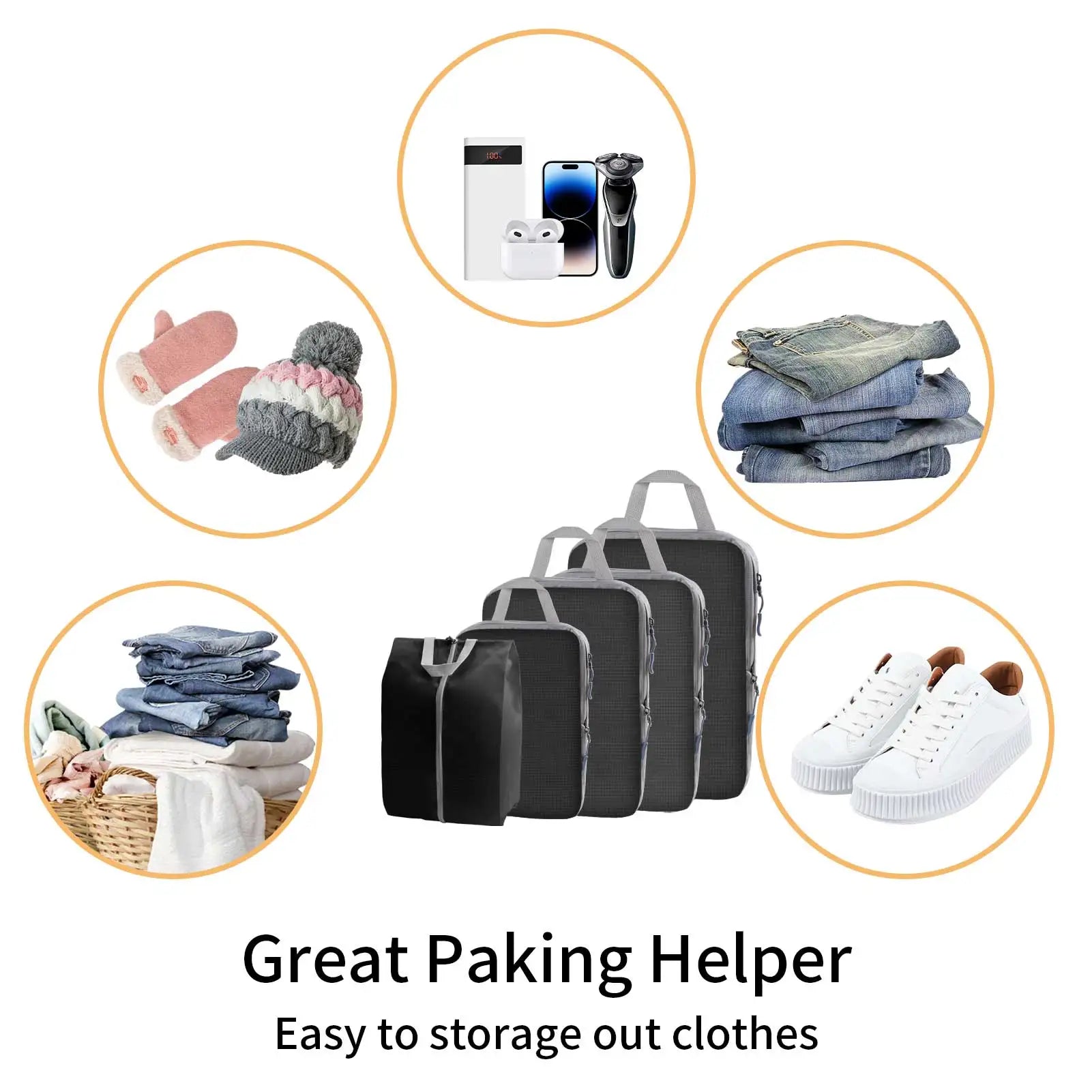 5/8pc Set Compression Packing Cube Extensible Waterproof Organizer Bags for Travel Suitcase Clothing Luggage Sorting W/ Shoe Bag Peaceful Pleasures Health and Wellness