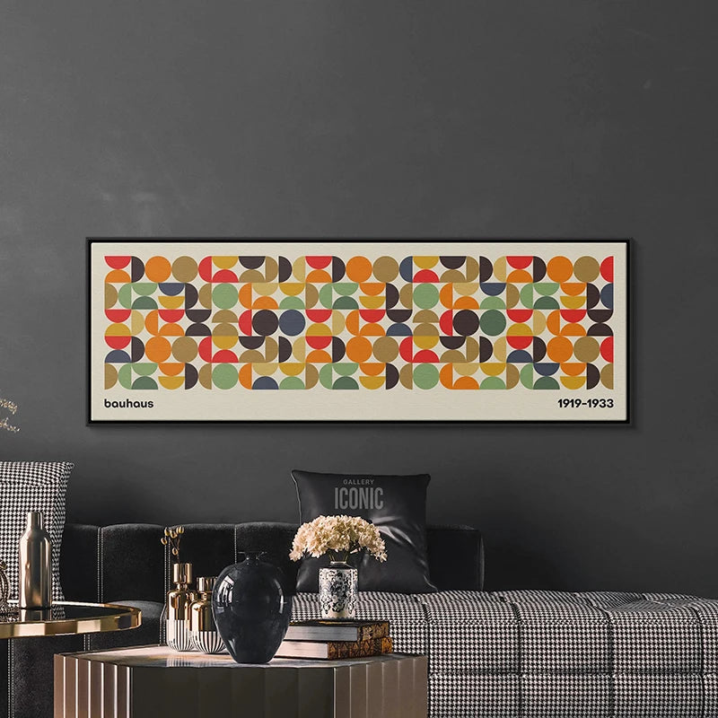 Mid Century Modern Bauhaus Canvas Print | Colorful Semicircles Art Canvas Wall Art Peaceful Pleasures Health and Wellness
