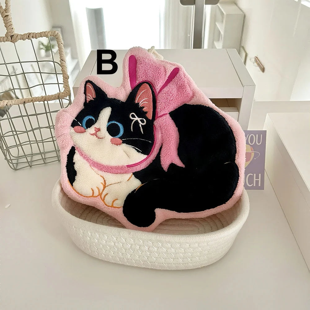 Cat Hand Towels, Bathroom Towels with Hanging Loop, Hand Towel Animals, Microfiber Coral Fleece Absorbent Hand Towel Peaceful Pleasures Health and Wellness B