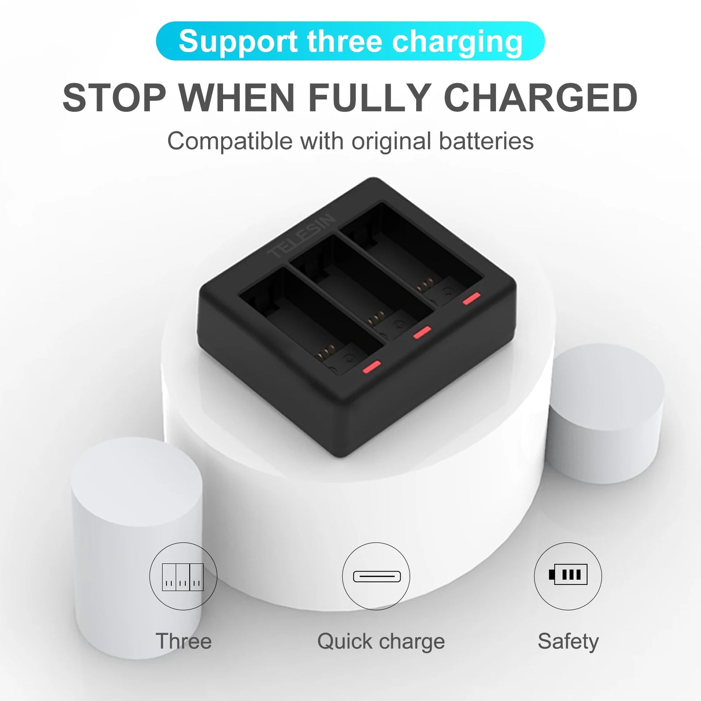 TELESIN Quick Battery Charger 3 Slots Battery Charger for GoPro 9 10 11 for GoPro Hero Black 11 10 9 Action Camera Accessories Peaceful Pleasures Health and Wellness