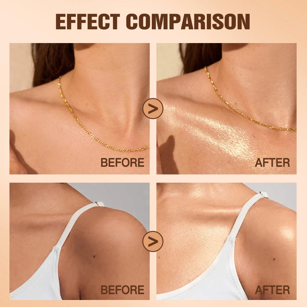 QIBEST Liquid Shimmer Body Highlighter Oil Makeup Glitter Spray Oil Lotion Full Body And Face Glow-Up Liquid Lotion Highlighter Peaceful Pleasures Health and Wellness
