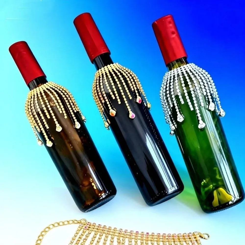 Crystal Rhinestone Fringe Bottle Cover – Elegant Tassel Chain