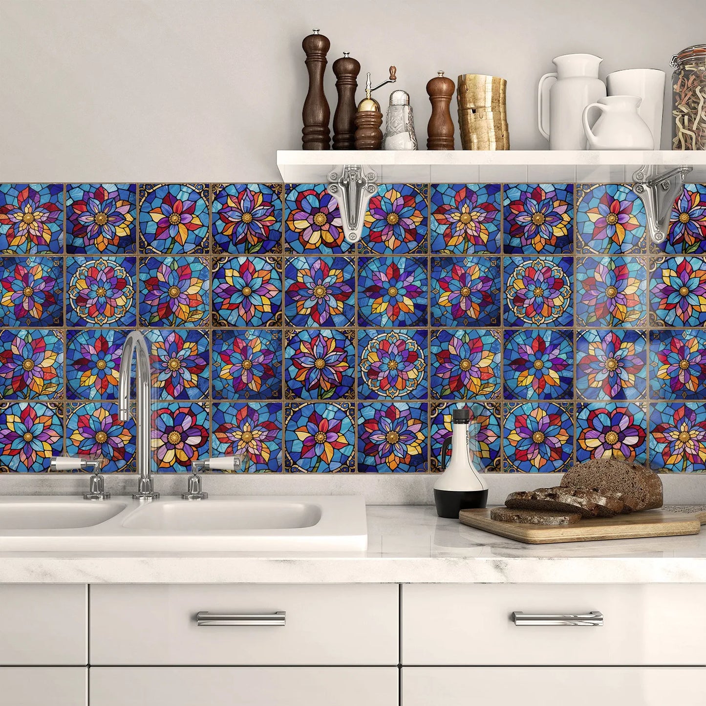 24 pieces European style flower tiles wall stickers Self-adhesive kitchen bathroom decorative ceramic tiles stickers glossy crys Peaceful Pleasures Health and Wellness