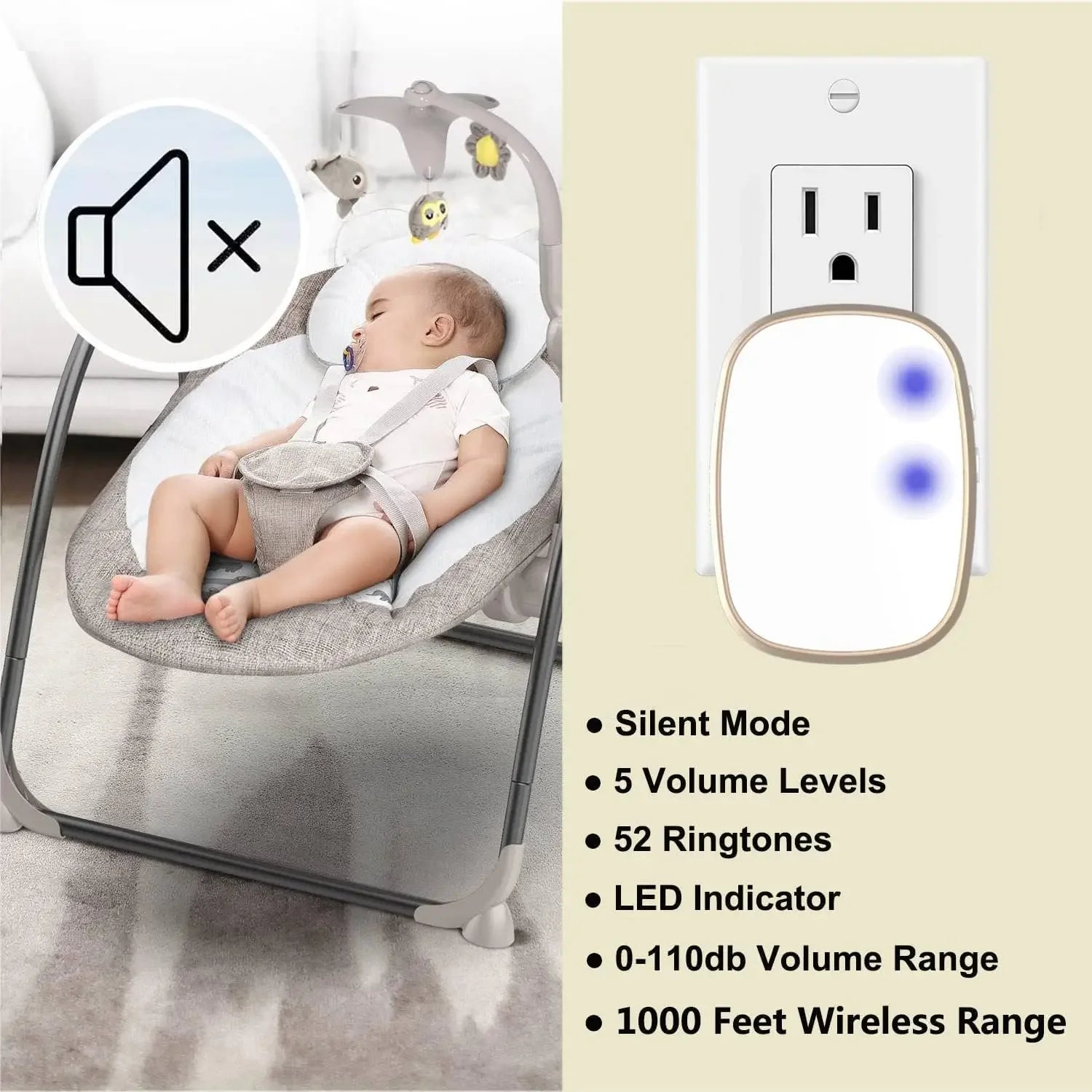 Long Range Wireless Doorbell with 1000ft Coverage, 52 Ringtones, 5 Volume Levels & LED Alert Peaceful Pleasures Health and Wellness