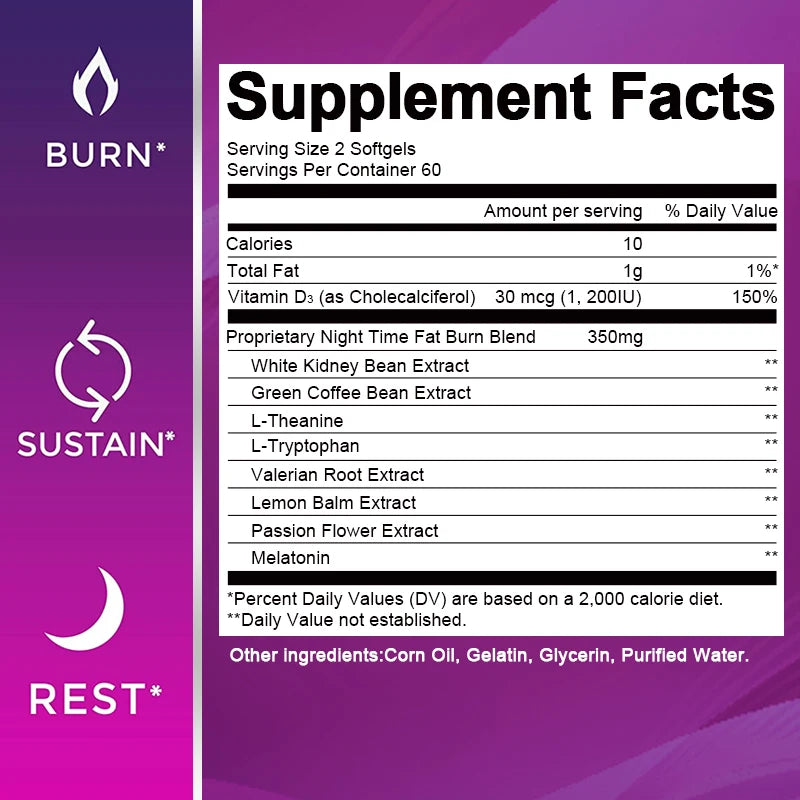 BEWORTHS Night Time Fat Burner Capsules 120ct Peaceful Pleasures Health and Wellness