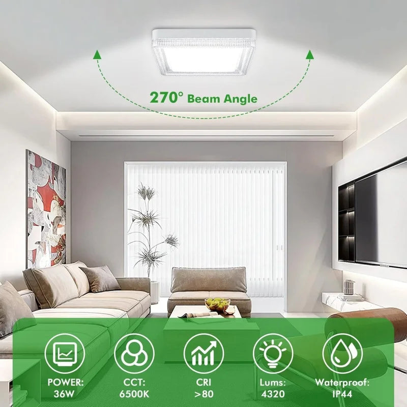 RUNTOIN 24/36/48W CCT Crystal LED Ceiling Light | Modern Lamp