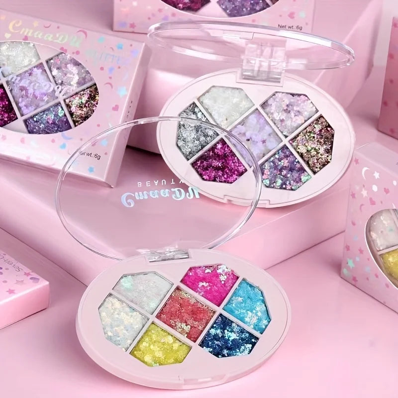 CmaaDu 7-Color Glitter Eyeshadow Palette – Pearl Shimmer Highlighter