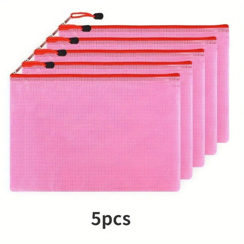 5-Pack A4 Zipper File Bags – Clear PVC Large Capacity Organizer