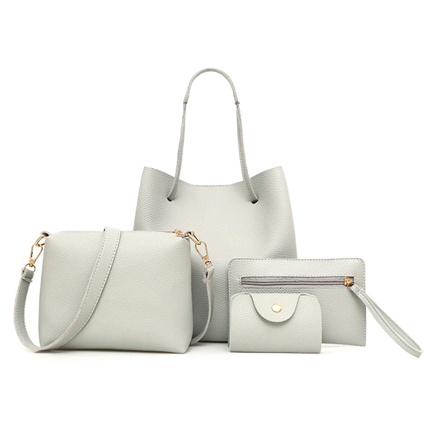 4pcs/set Solid Color Leather Handbags Waterproof Casual Leather Handbags for Women Girls Dating Shopping Peaceful Pleasures Health and Wellness GRAY