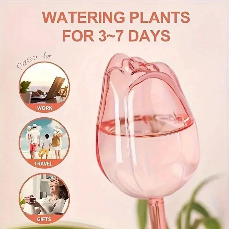 Pink tulip plant watering balls, suitable for indoor and outdoor plants, automatic plant drippers, and automatic watering Peaceful Pleasures Health and Wellness