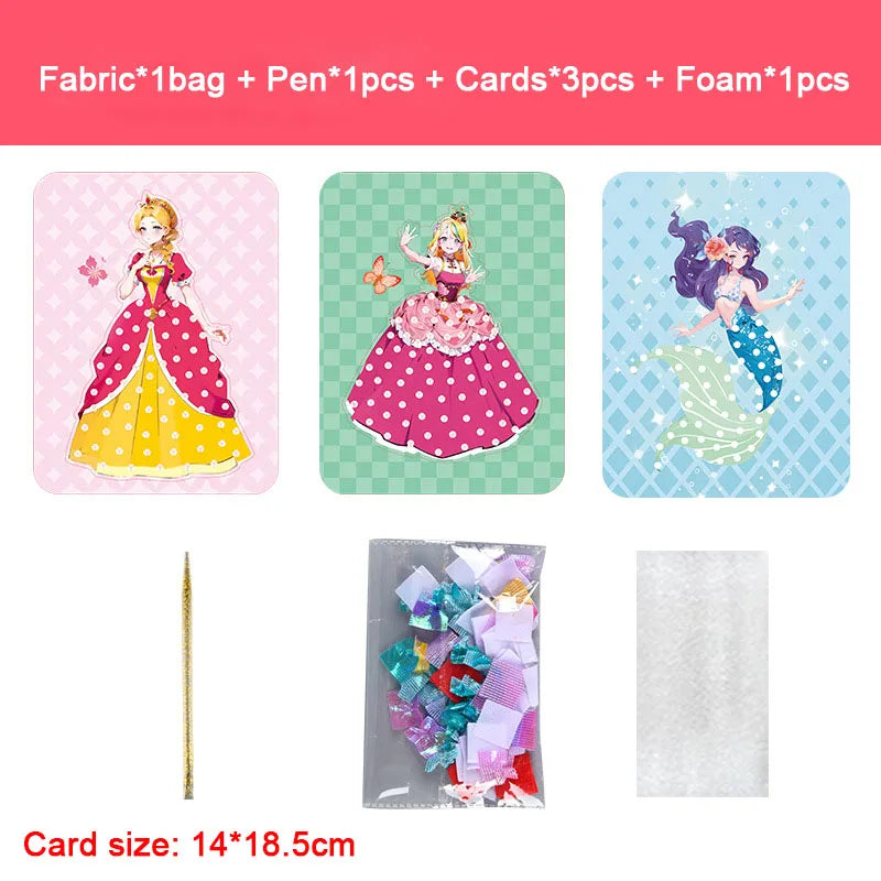 Creative Princess Puzzle Puncture Painting Board Pens Fabric Craft