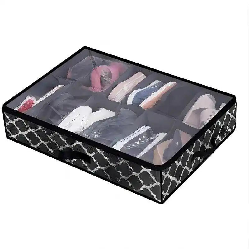 Under-bed shoe storage box PVC foldable non-woven fabric grid storage organizer bag Peaceful Pleasures Health and Wellness 1ps 1