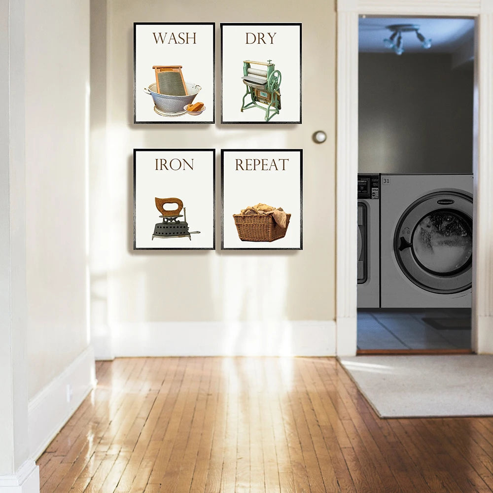 Vintage Wall Art Canvas Wash Dry Fold Repeat Laundry Sign Poster Painting Living Room Nordic Pictures Print Modern Home Decor Peaceful Pleasures Health and Wellness