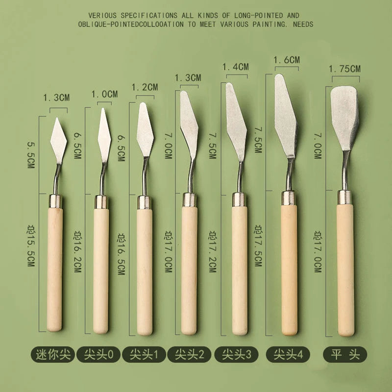Painting Stainless Steel Spatula Oil Paint Wood Handle Flexible