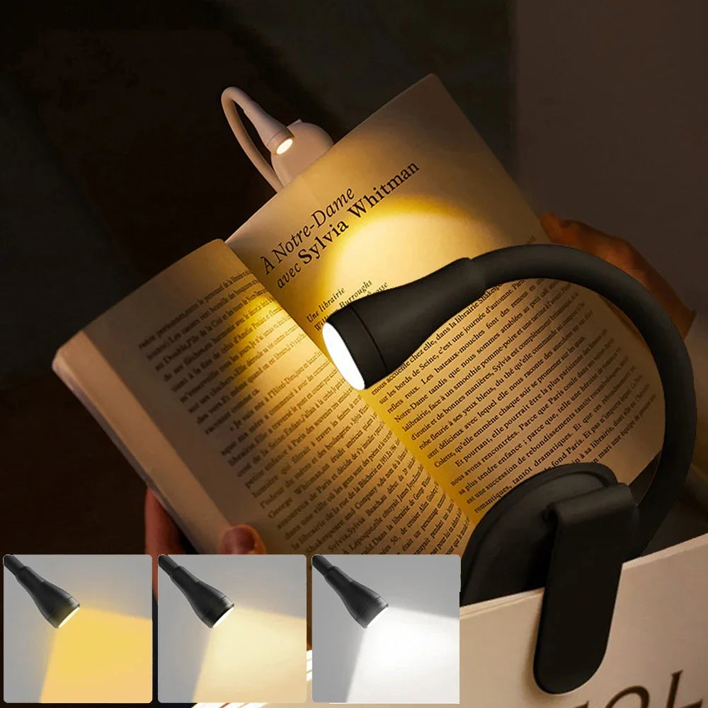 New Design LED Book Light Eye Protection 3 Color Adjustable Clip 360° Flip Study Lamp Rechargeable For Travel Bedroom Reading Peaceful Pleasures Health and Wellness black