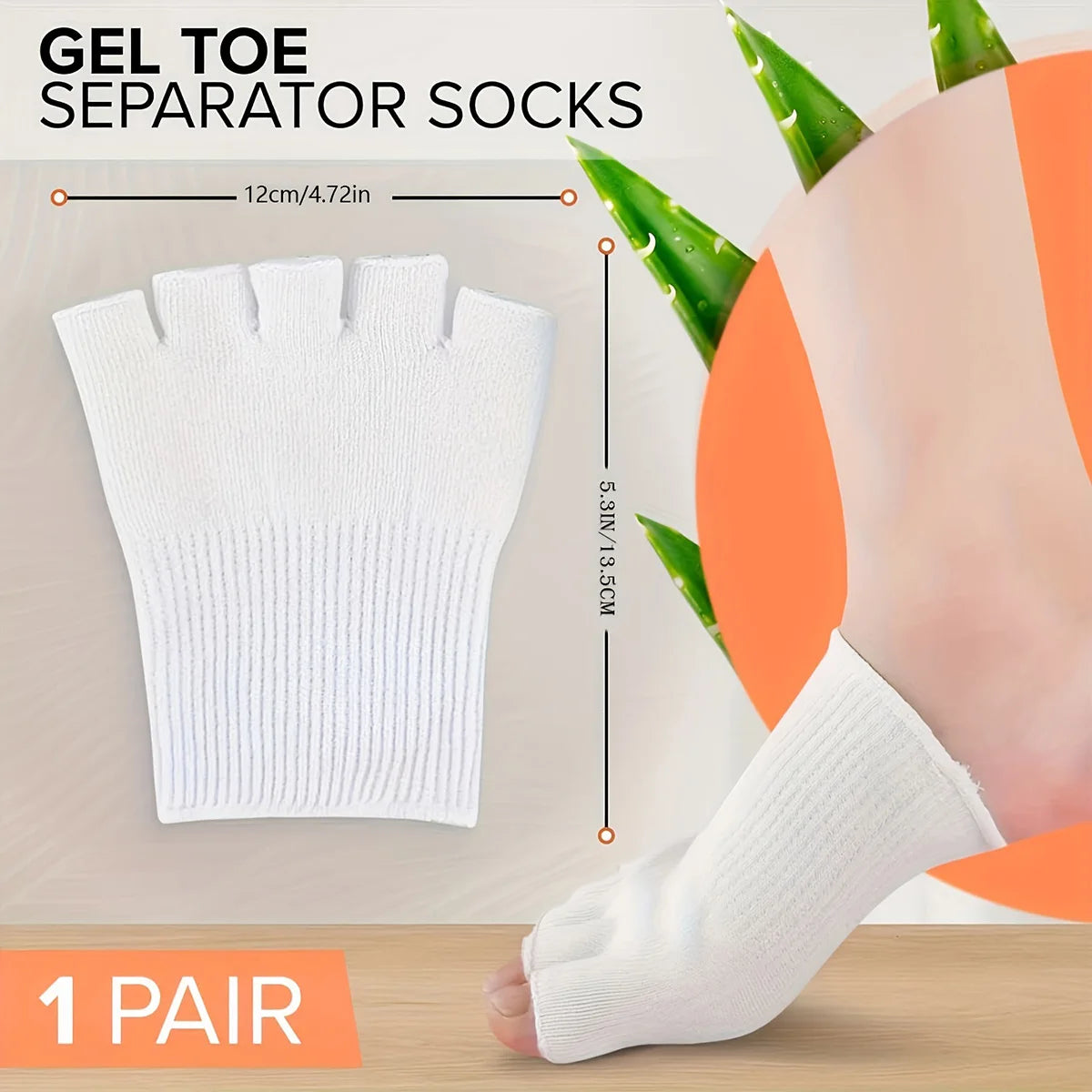 1 Pair Cotton Fiber Gel Split Toe Open Toe White Half Five Toe Socks With Gel - Half Toe Socks Peaceful Pleasures Health and Wellness