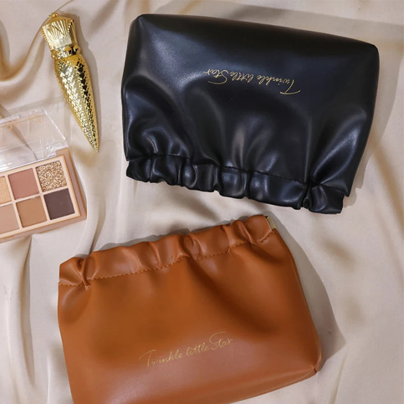 Vegan Leather Travel Makeup Bag | PU Cosmetic Pouch Women