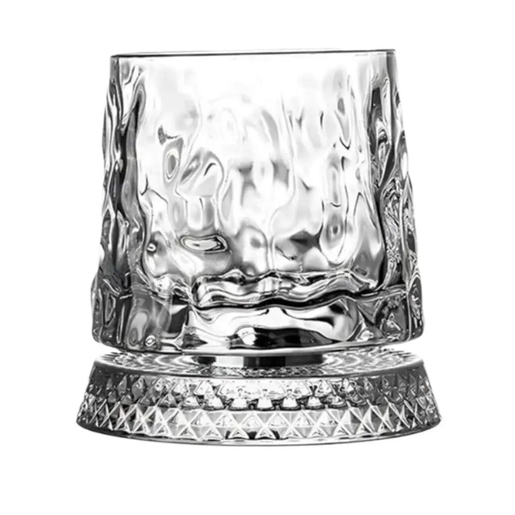 280ml Rotating Whiskey Glass Crystal Bottom Weighted Base Diamond Cut Ice Flower Bubble Pattern Spinner Cup For Home Barware Use Peaceful Pleasures Health and Wellness 280ml C