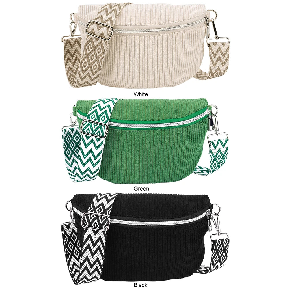 Corduroy Crossbody Bag – Adjustable Fanny Pack for Travel