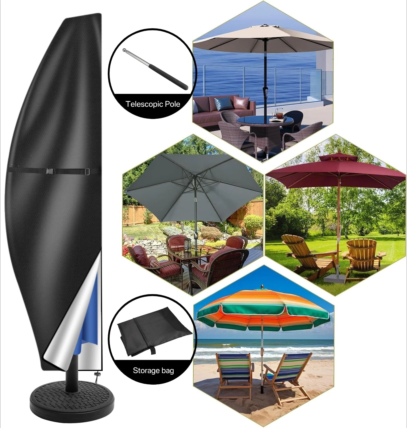 210D Oxford Patio Umbrella Cover – Waterproof & UV-Resistant