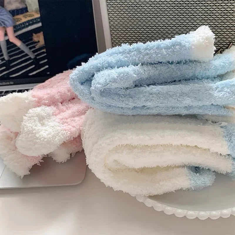 Women's Thickened Mid Calf Socks Autumn Winter Warm Solid Color Fried Dough Twists Coral Fleece Sleep Home Socks Maternity Socks Peaceful Pleasures Health and Wellness