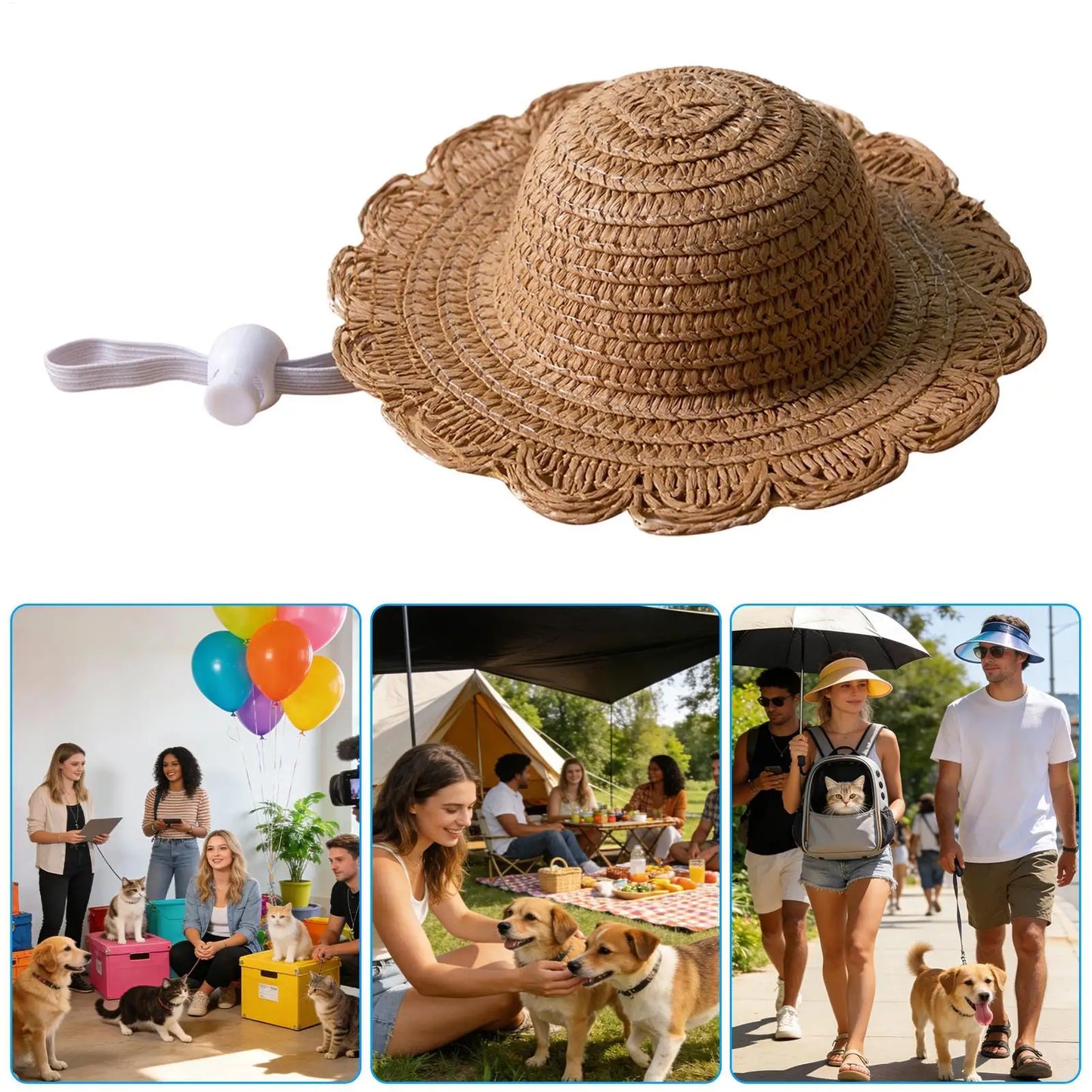 Straw Hat For Dog Adjustable Kitten Headwear Mini Dog Beach Hat For Pet Parents Animal Lovers Trainers Beach Park Walking Hiking Peaceful Pleasures Health and Wellness